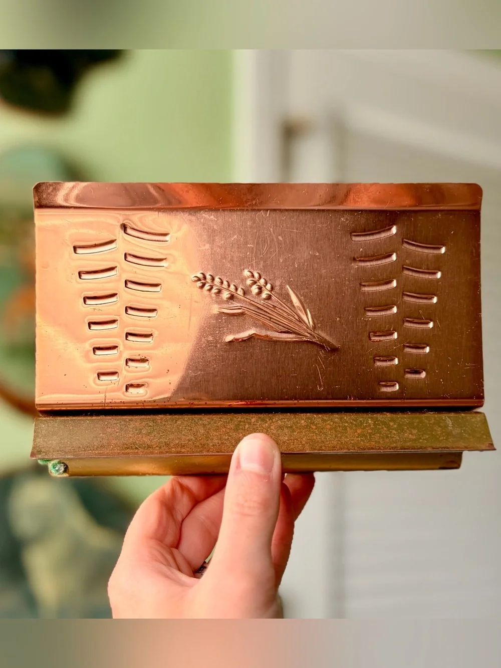 Vintage Cottagecore Farmstead Embossed Wheat Copper Kitchen Napkin Holder
